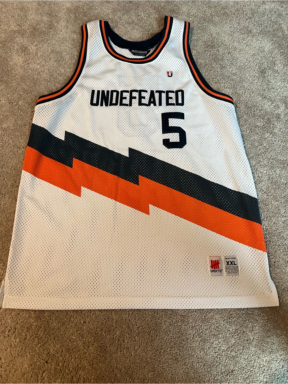 Undefeated White and Orange Mesh Jersey Shirt